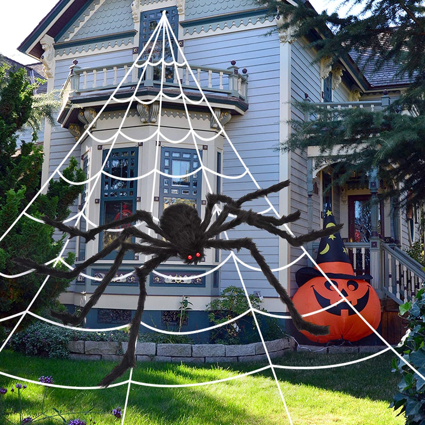 Giant Halloween Spider Web with 59 Inch Spider Indoor Outdoor Haunted House Yard Decoration