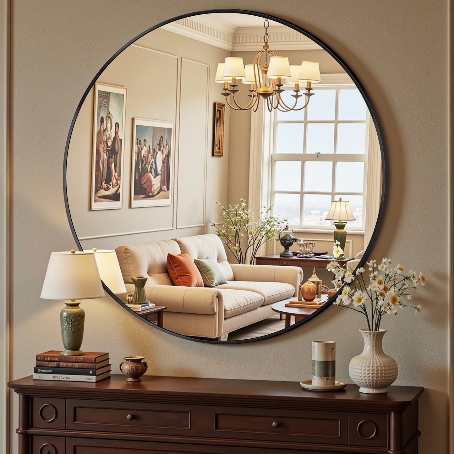 Round Wall Mirror with Metal Frame for Bathroom Vanity Living Room Entryway Decor