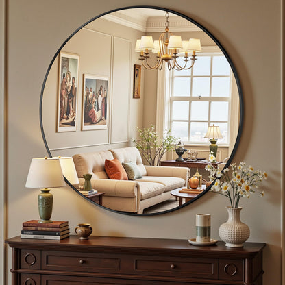 Round Wall Mirror with Metal Frame for Bathroom Vanity Living Room Entryway Decor