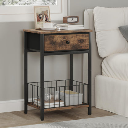 Industrial Nightstand with Drawer and 3-Tier Storage End Table