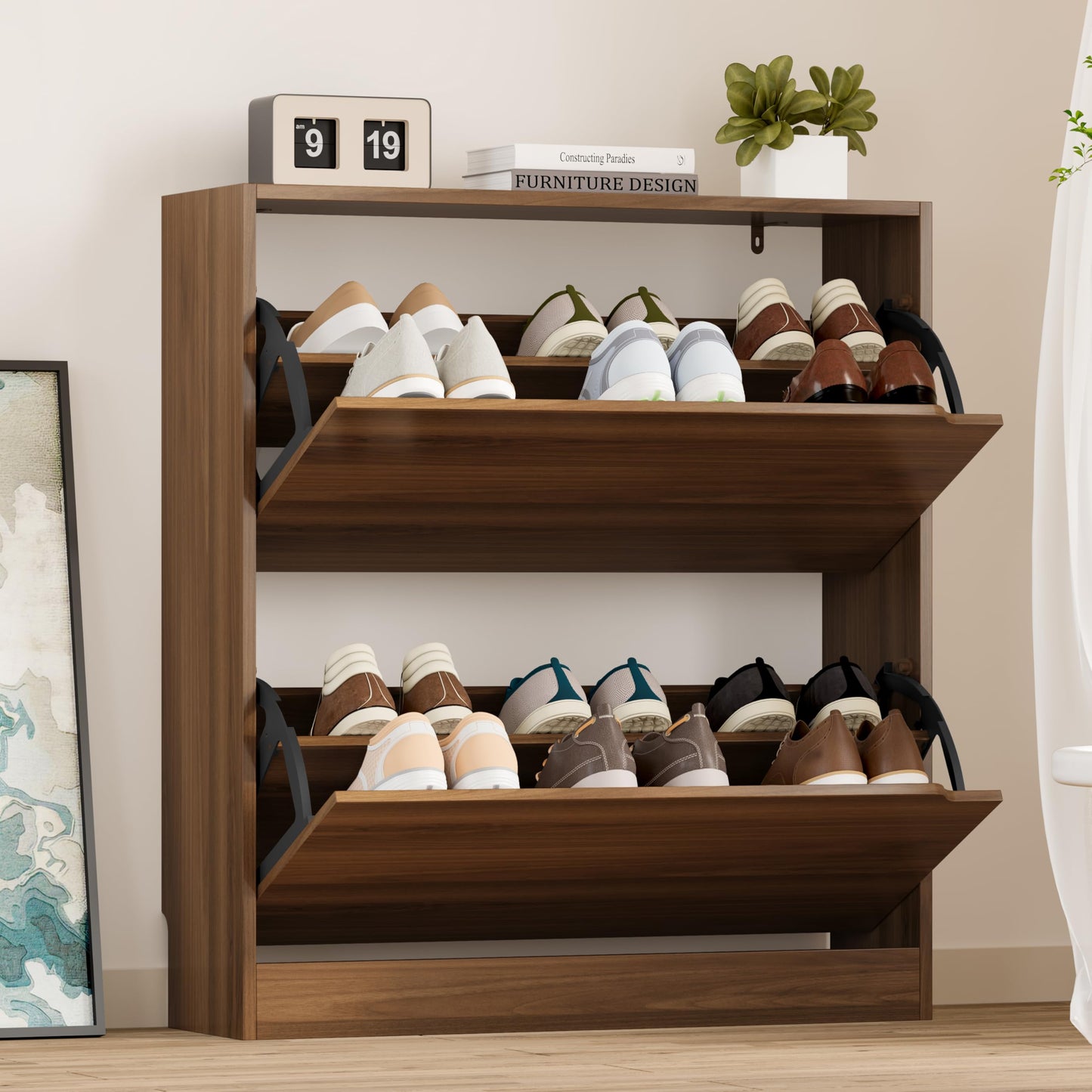 3-Flip Drawer Shoe Cabinet Freestanding Entryway Storage Cabinet