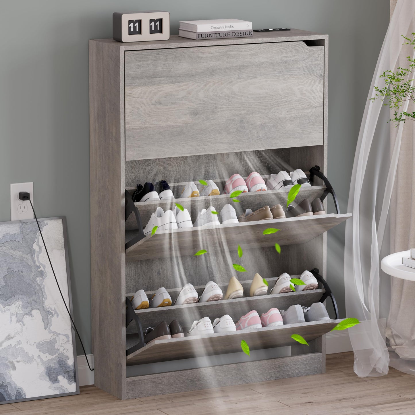 3-Flip Drawer Shoe Cabinet Freestanding Entryway Storage Cabinet