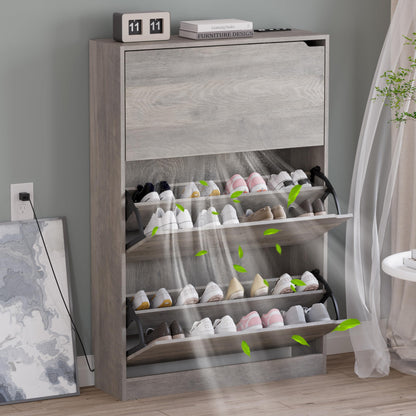 3-Flip Drawer Shoe Cabinet Freestanding Entryway Storage Cabinet