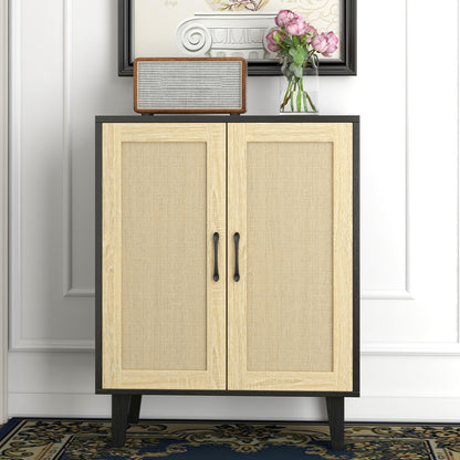 Rattan Door Sideboard Buffet Cabinet with Storage Accent Kitchen Cupboard