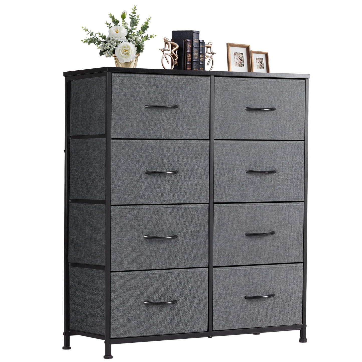 Fabric Dresser Storage Unit with Metal Frame and Wooden Top Chest Organizer