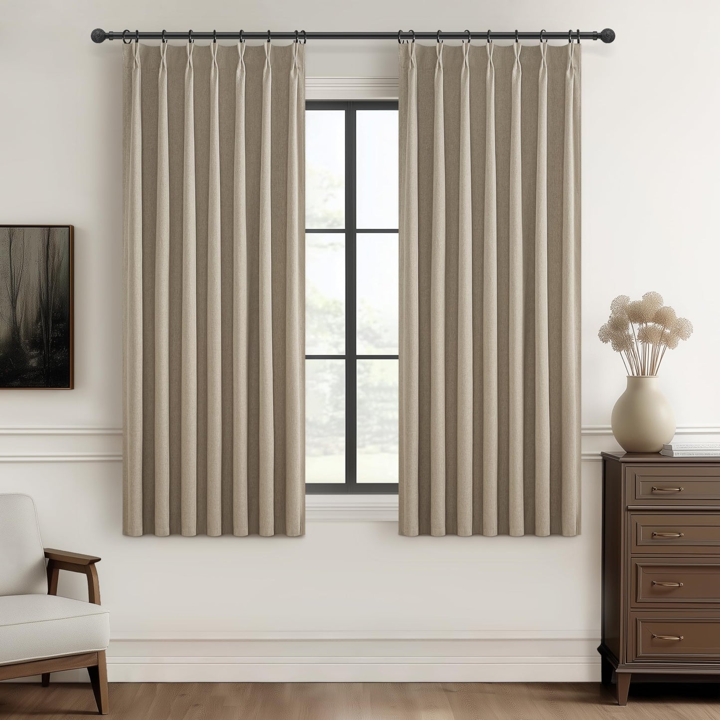 Linen Pinch Pleated Blackout Curtains 2 Panels Drapes for Living Room Bedroom