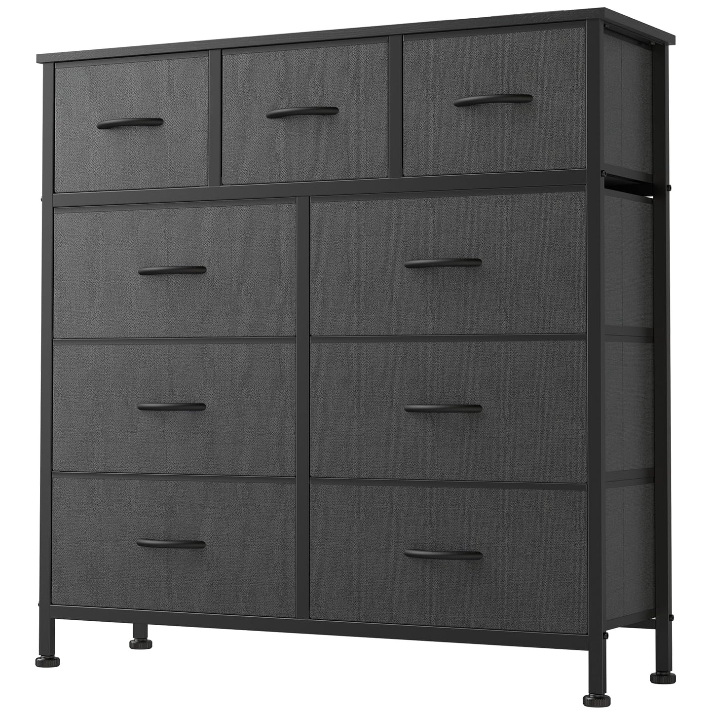 Fabric Dresser Storage Unit with Metal Frame and Wooden Top Chest Organizer