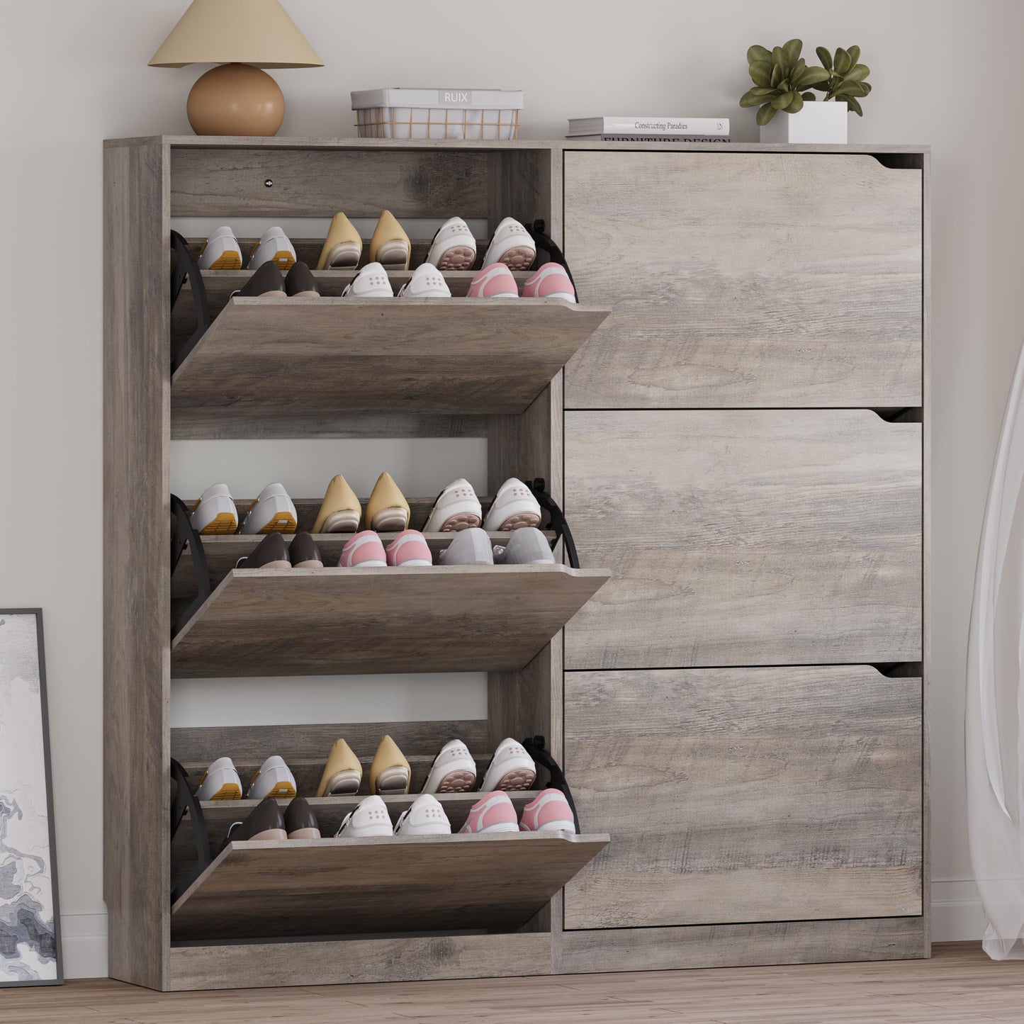 3-Flip Drawer Shoe Cabinet Freestanding Entryway Storage Cabinet