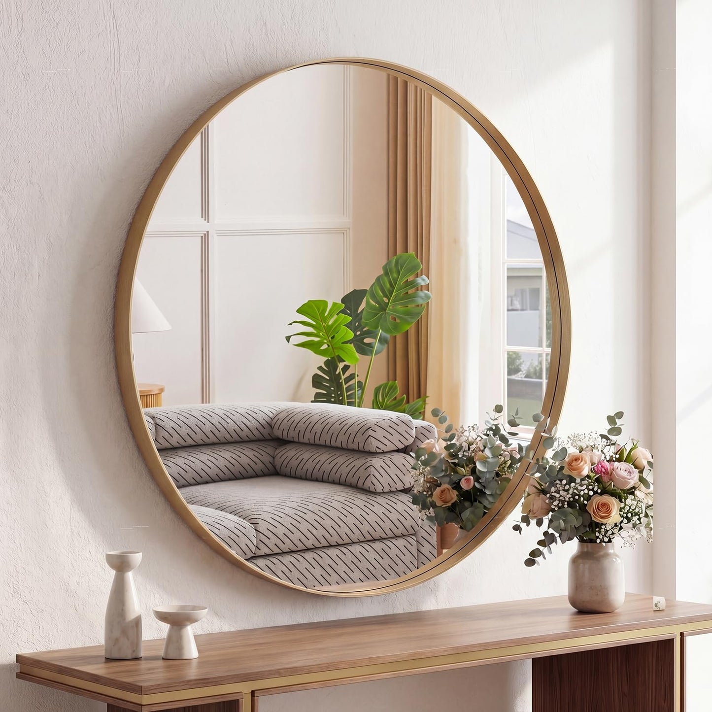 Matte Metal Framed Wall Mirror for Bathroom and Bedroom Vanity Decor