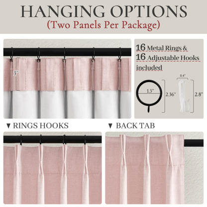 Linen Pinch Pleated Blackout Curtains 2 Panels Drapes for Living Room Bedroom