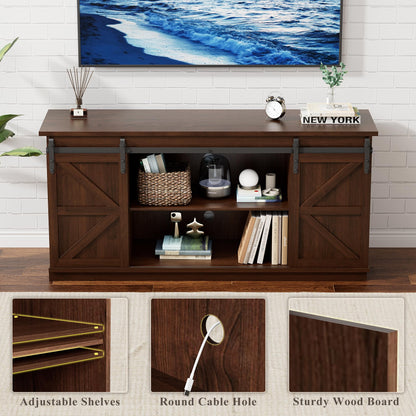 TV Stand for 65 Inch TVs with Sliding Barn Doors and Storage Cabinets