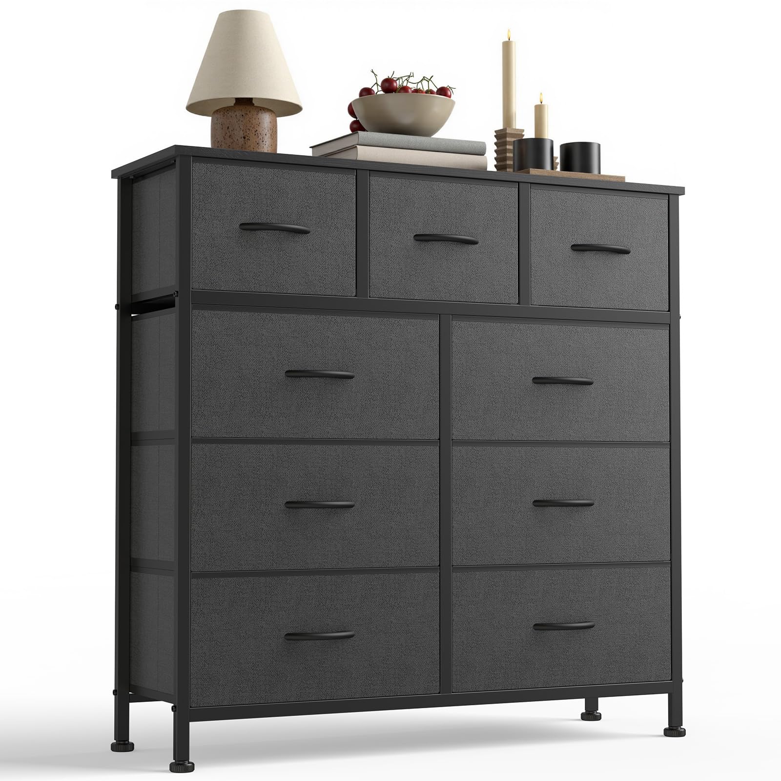 7-Drawer Fabric Dresser Storage Tower with Steel Frame and Wood Top