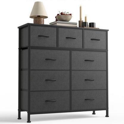 7-Drawer Fabric Dresser Storage Tower with Steel Frame and Wood Top