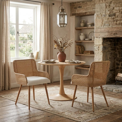Sherpa Upholstered Cane Back Dining Chair with Metal Wood-Look Legs
