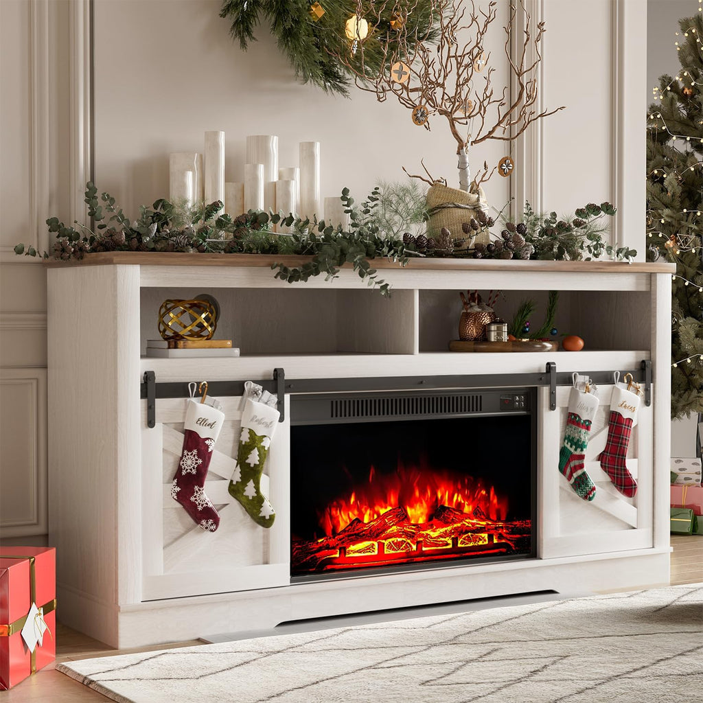 TV Stand for 65 Inch TVs with Sliding Barn Doors and Storage Cabinets