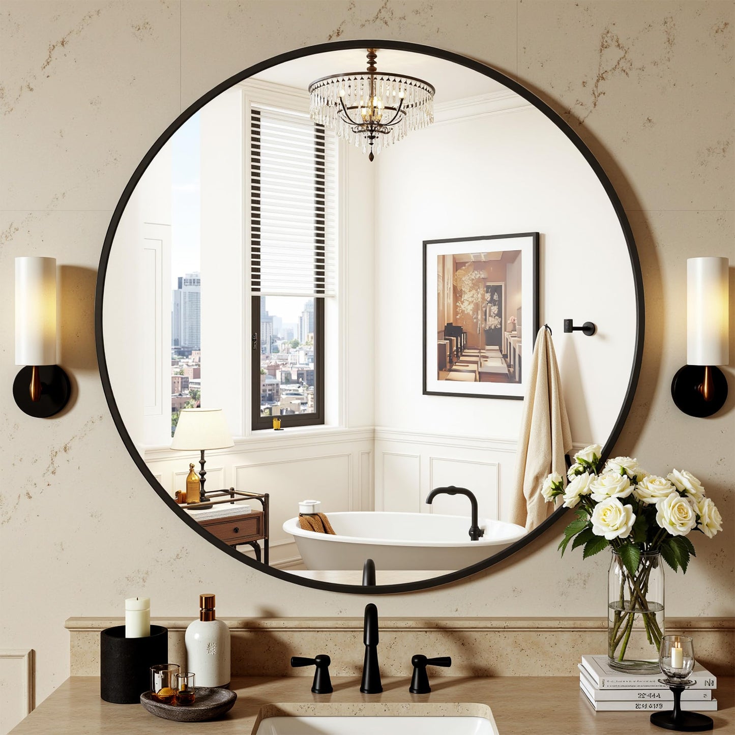 Round Wall Mirror with Metal Frame for Bathroom Vanity Living Room Entryway Decor
