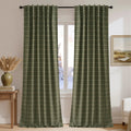 Linen Plaid Blackout Curtains Rod Pocket Back Tab Windowpane Drapes for Living Room Bedroom