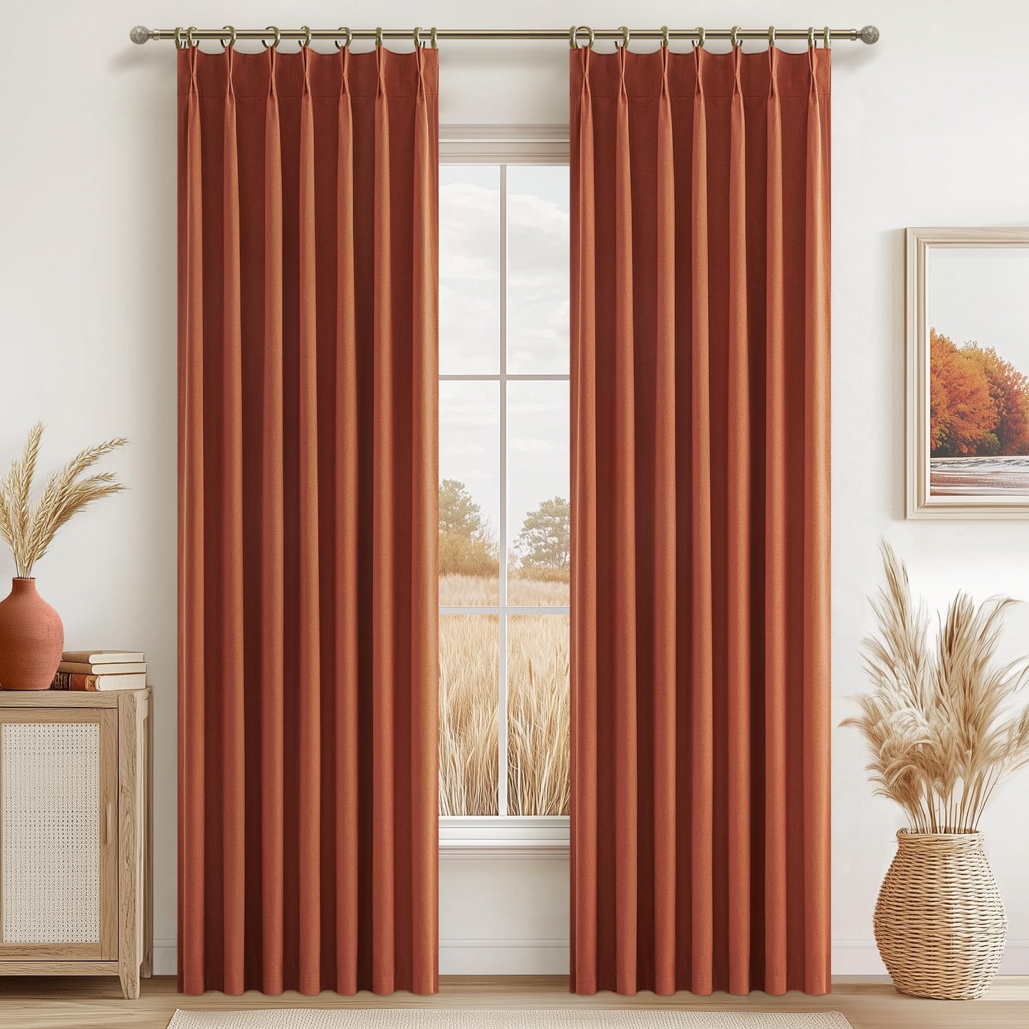 Linen Pinch Pleated Blackout Curtains 2 Panels Drapes for Living Room Bedroom