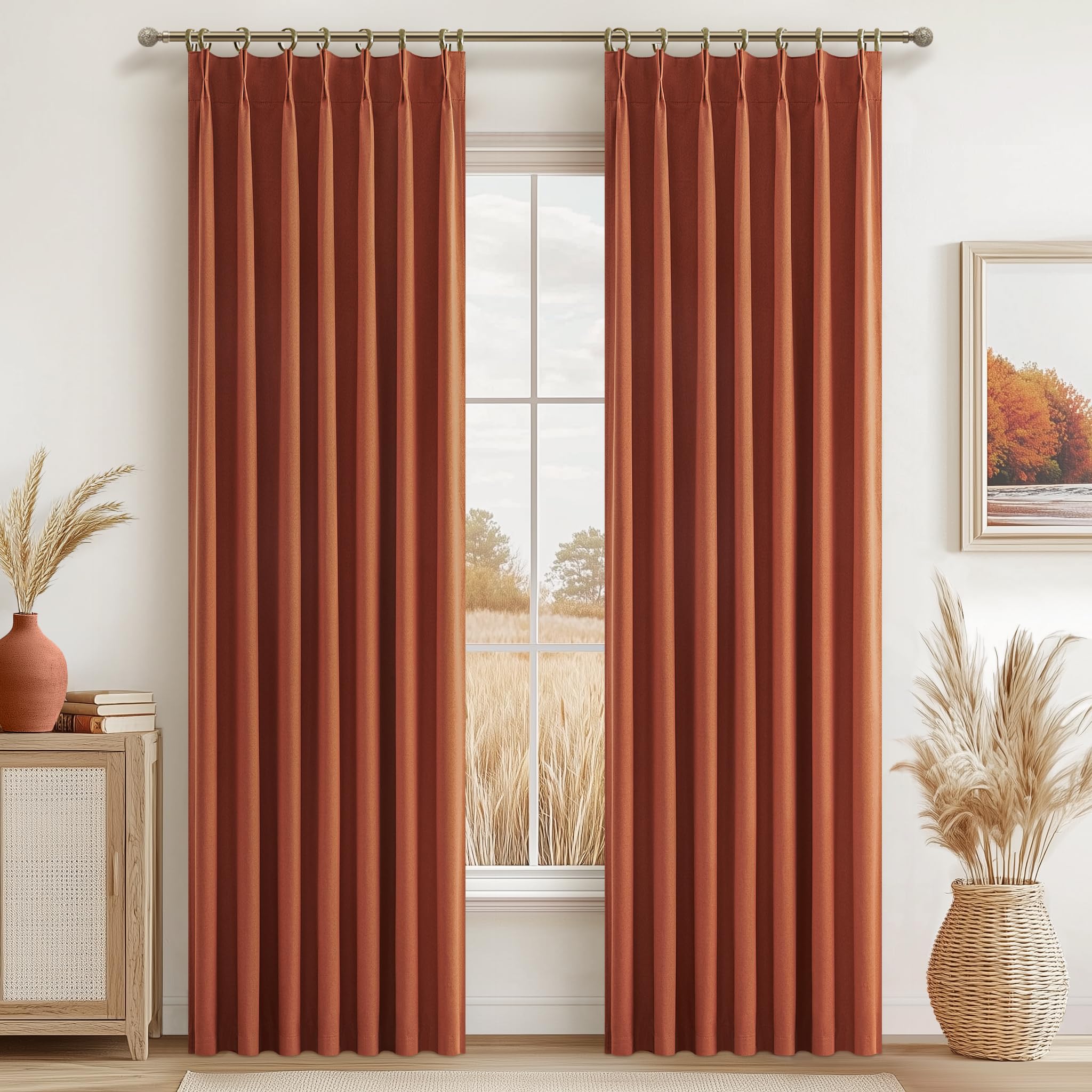 Linen Pinch Pleated Blackout Curtains 2 Panels Drapes for Living Room Bedroom