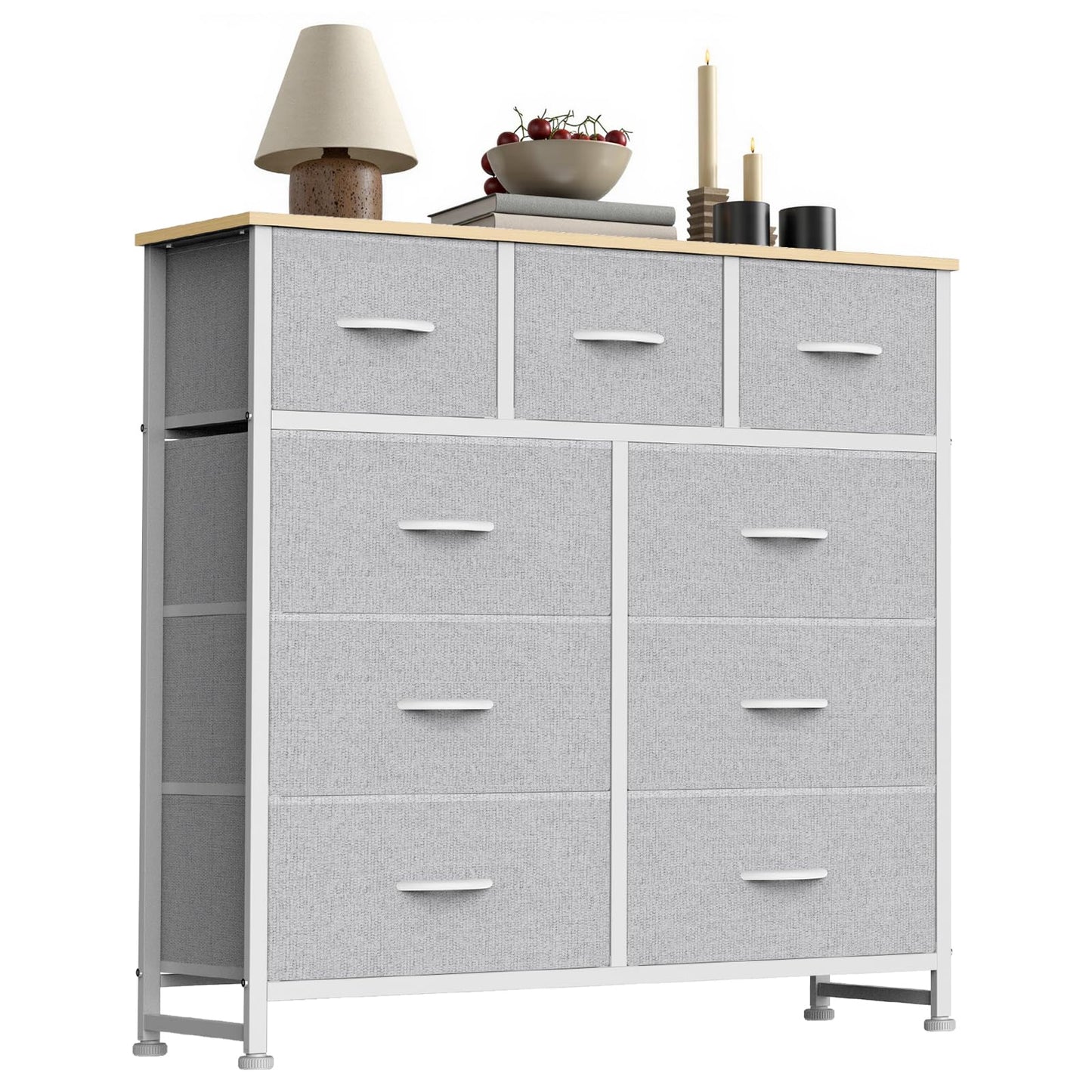 7-Drawer Fabric Dresser Storage Tower with Steel Frame and Wood Top