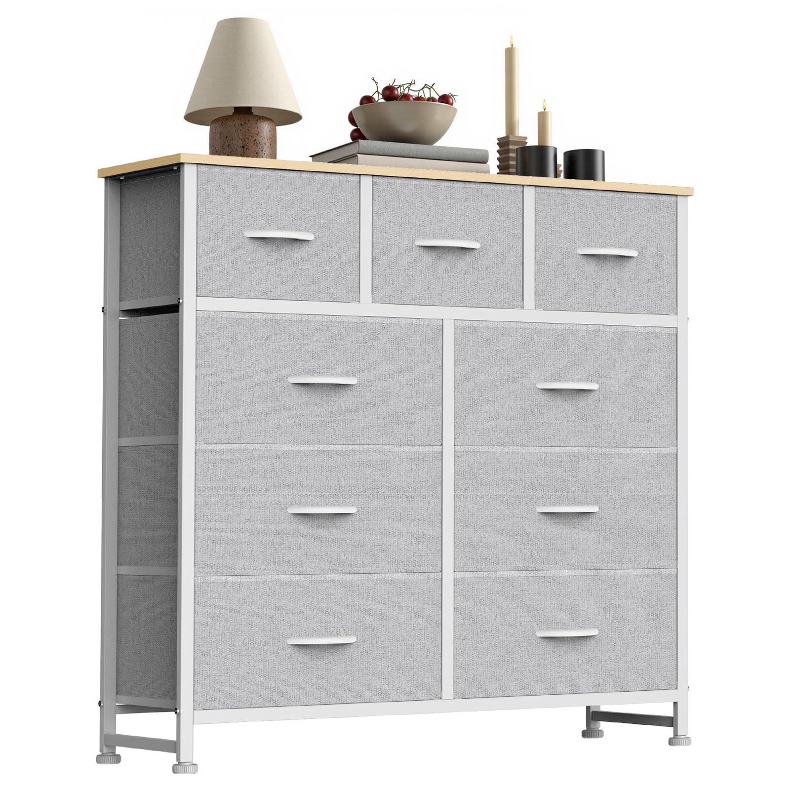 7-Drawer Fabric Dresser Storage Tower with Steel Frame and Wood Top