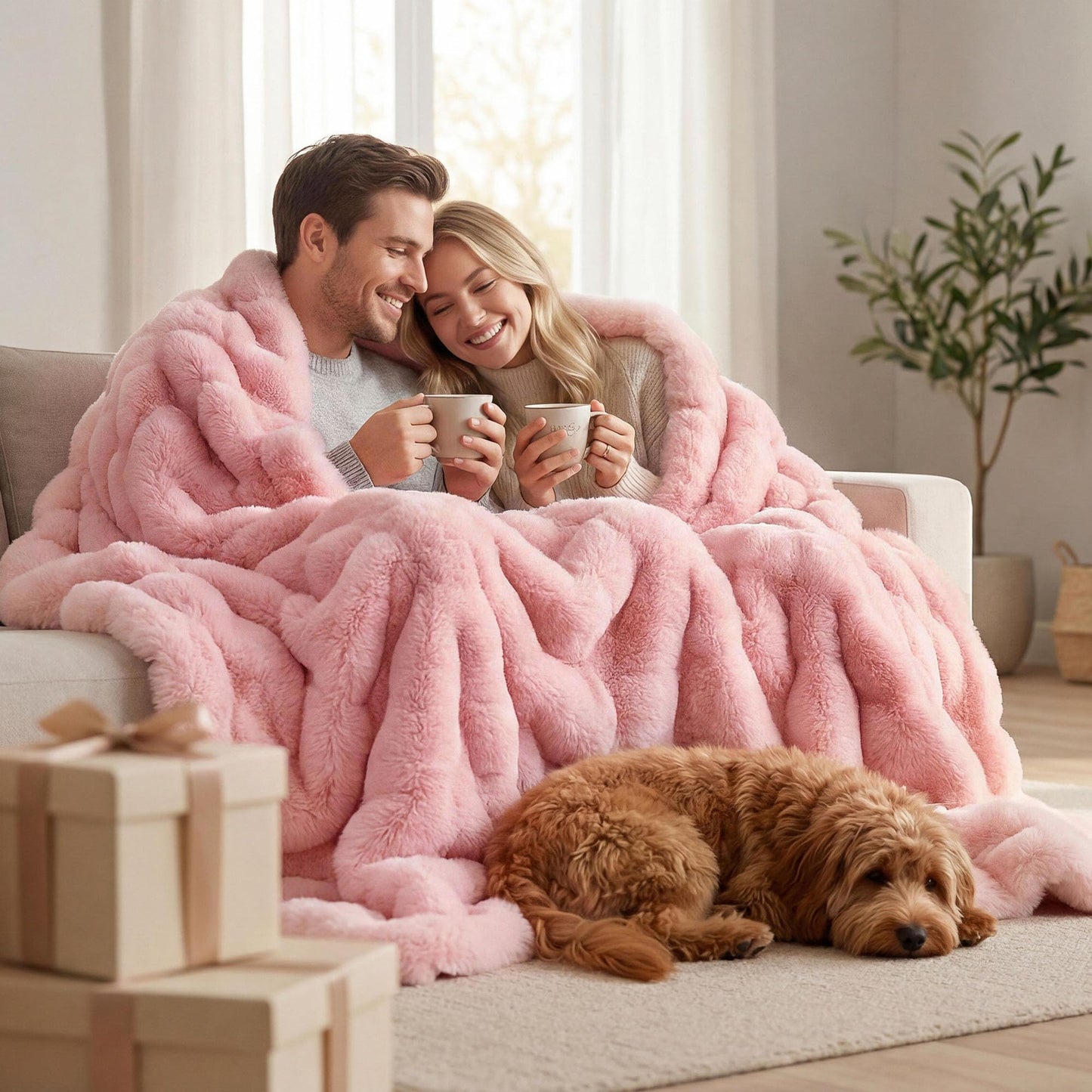 Faux Fur Bubble Fleece Throw Blanket Soft Plush Cozy Blanket for Sofa Bed Home Decor