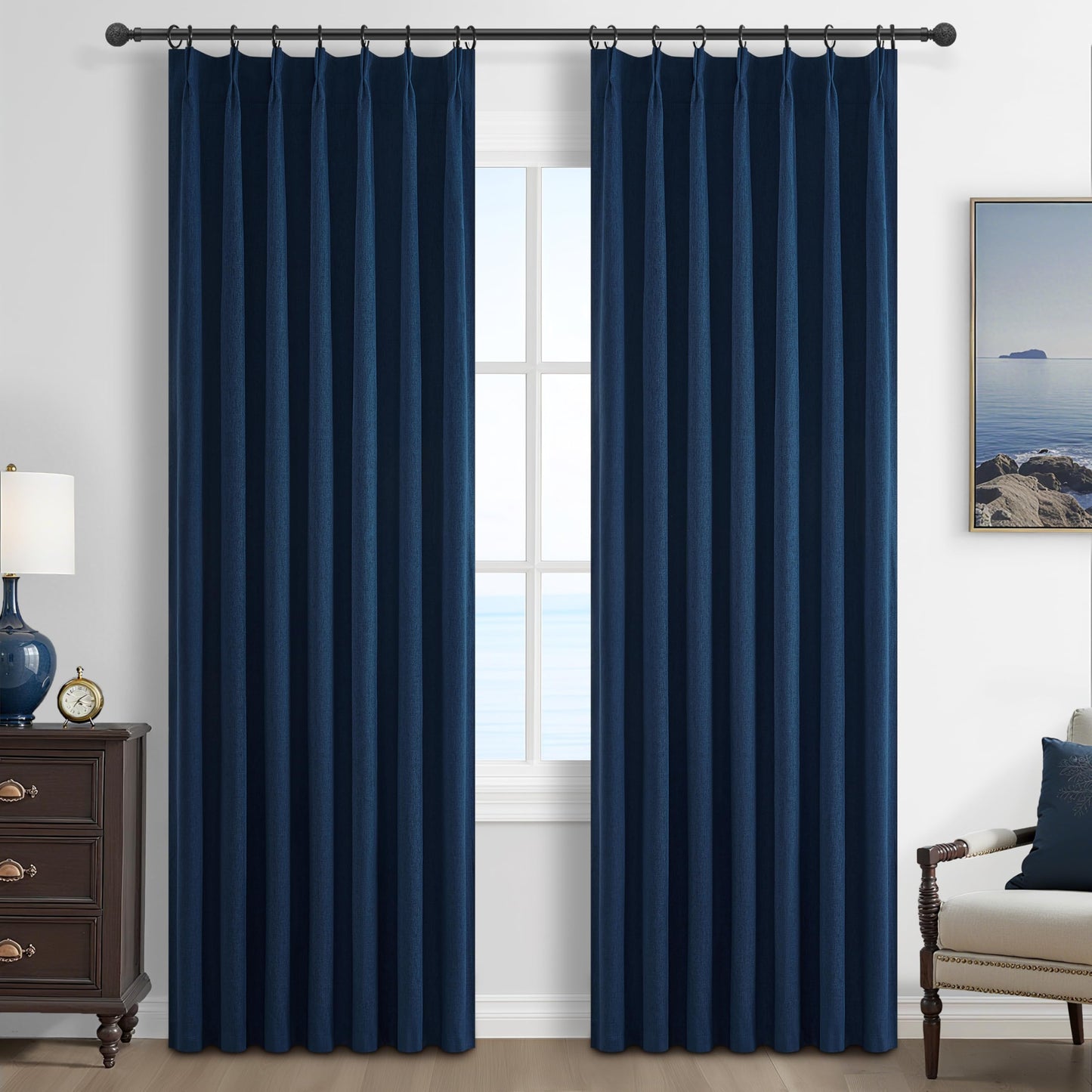 Linen Pinch Pleated Blackout Curtains 2 Panels Drapes for Living Room Bedroom