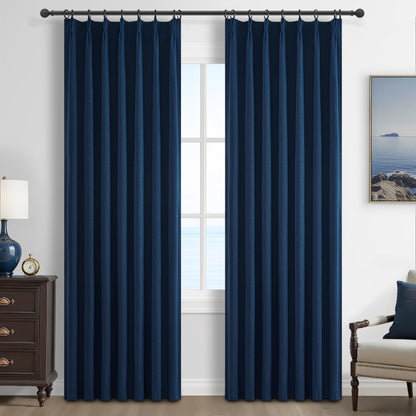 Linen Pinch Pleated Blackout Curtains 2 Panels Drapes for Living Room Bedroom