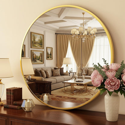 Round Wall Mirror with Metal Frame for Bathroom Vanity Living Room Entryway Decor