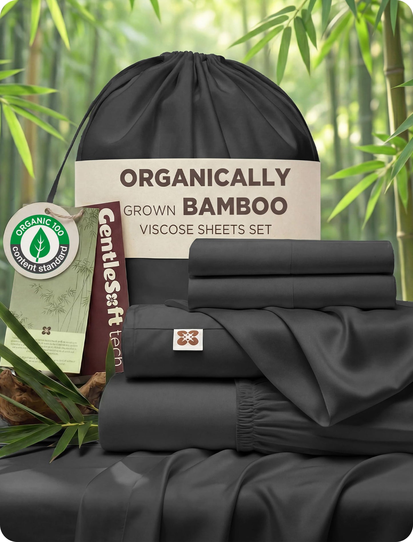 Bamboo Viscose Cooling Bed Sheet Set Deep Pocket Ultra Soft Silky 4 Piece Organic Fabric Sheets