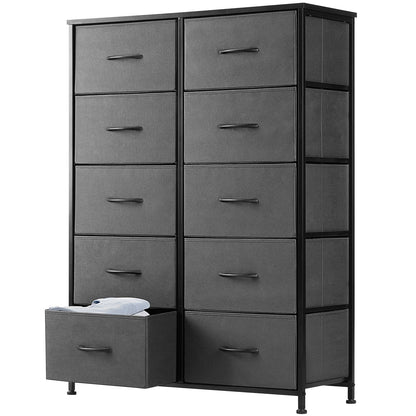 Fabric Dresser Storage Unit with Metal Frame and Wooden Top Chest Organizer
