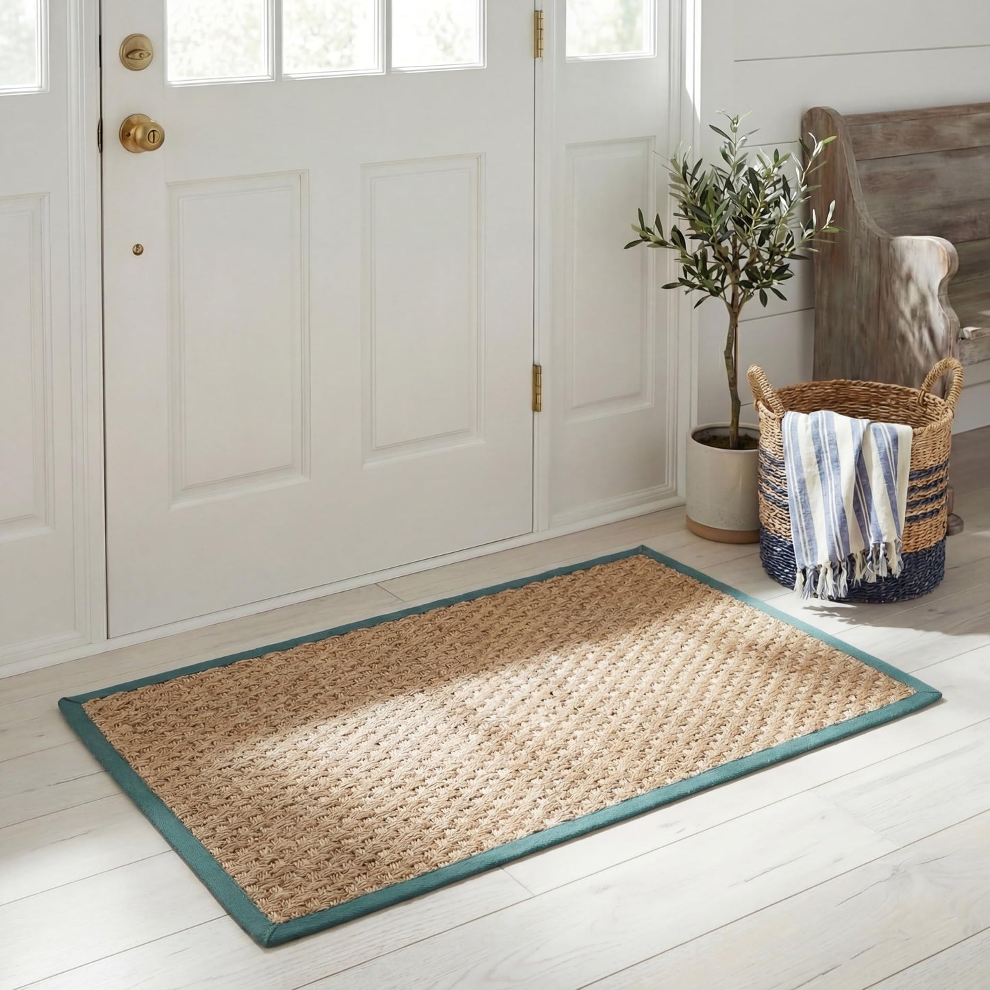 Natural Seagrass Basketweave Area Rug Natural Beige 5x8