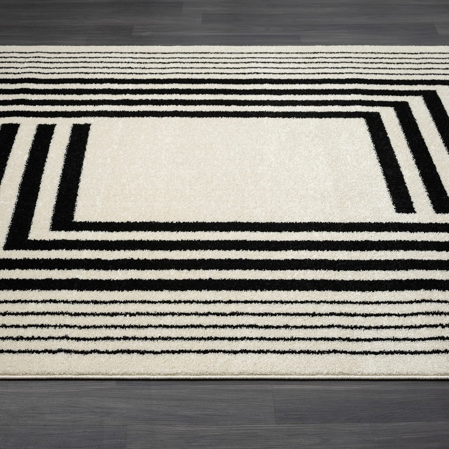 Geometric Beige Black Area Rug 3D Lines Modern Durable High Traffic Rug