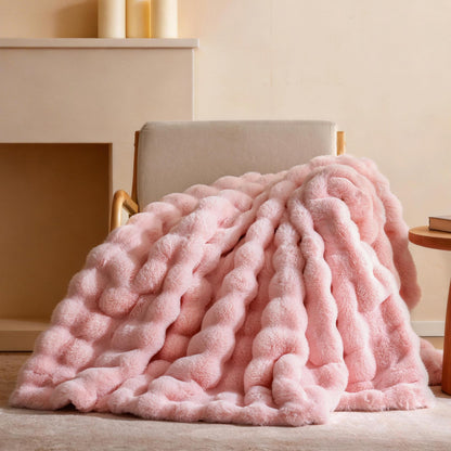 Faux Fur Bubble Fleece Throw Blanket Soft Plush Cozy Blanket for Sofa Bed Home Decor