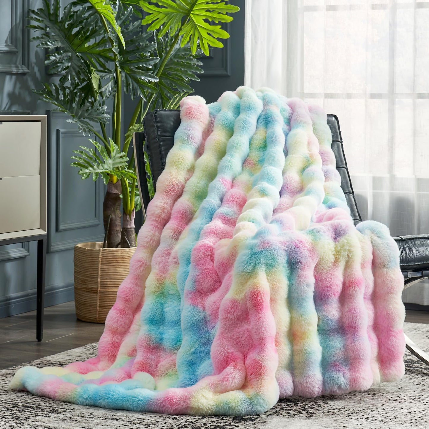 Faux Fur Throw Blanket Soft Plush Bubble Blanket for Couch Sofa Bedroom Living Room
