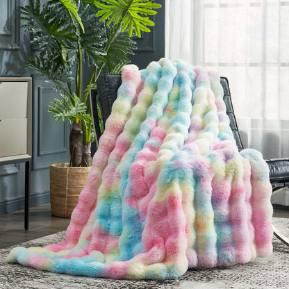 Faux Fur Throw Blanket Soft Plush Bubble Blanket for Couch Sofa Bedroom Living Room