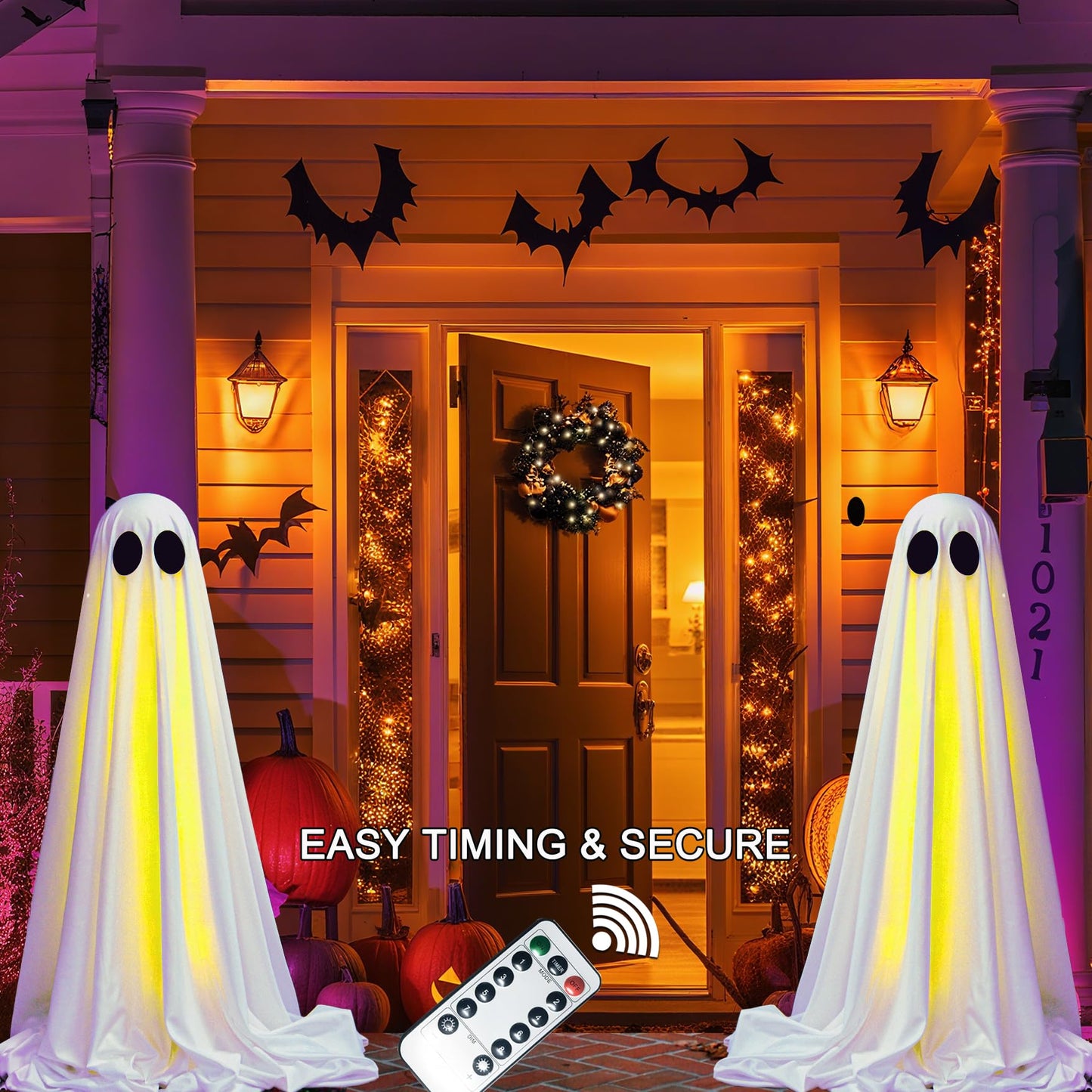Halloween Ghost LED String Lights with Remote Control Indoor Outdoor Porch Yard Party Decoration 2 Pack
