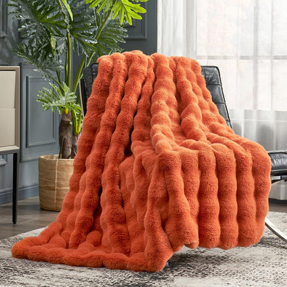 Faux Fur Throw Blanket Soft Plush Bubble Blanket for Couch Sofa Bedroom Living Room