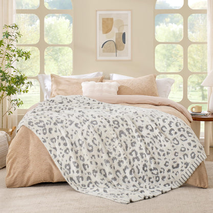 Snuggle Sac Faux Fur Checkered Throw Blanket with Fluffy Microfiber Fabric