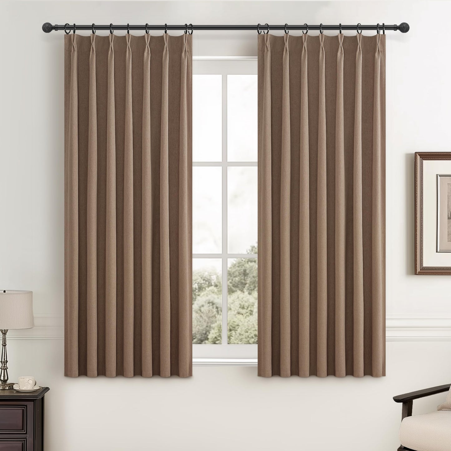 Linen Pinch Pleated Blackout Curtains 2 Panels Drapes for Living Room Bedroom