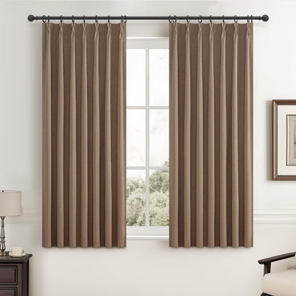 Linen Pinch Pleated Blackout Curtains 2 Panels Drapes for Living Room Bedroom
