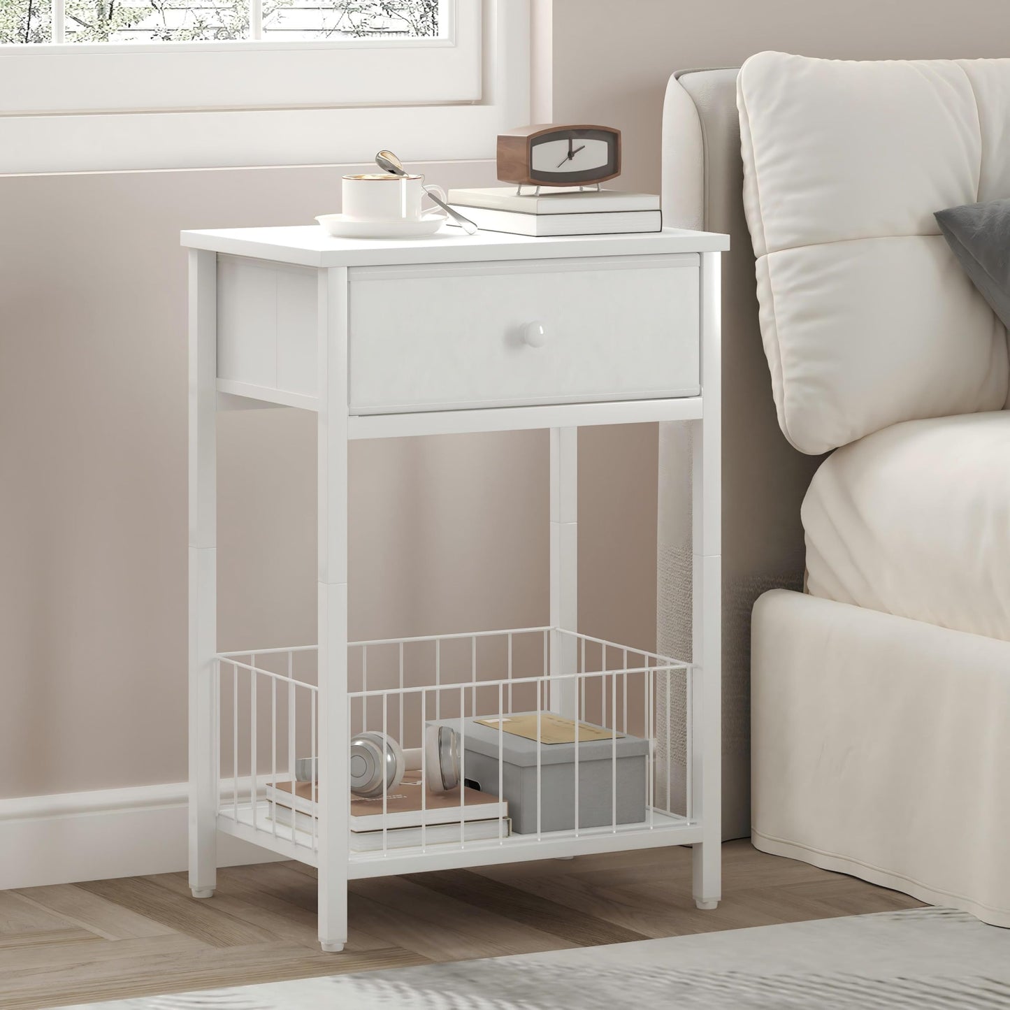 Industrial Nightstand with Drawer and 3-Tier Storage End Table