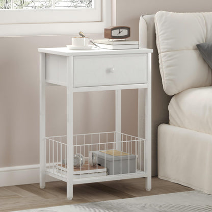 Industrial Nightstand with Drawer and 3-Tier Storage End Table