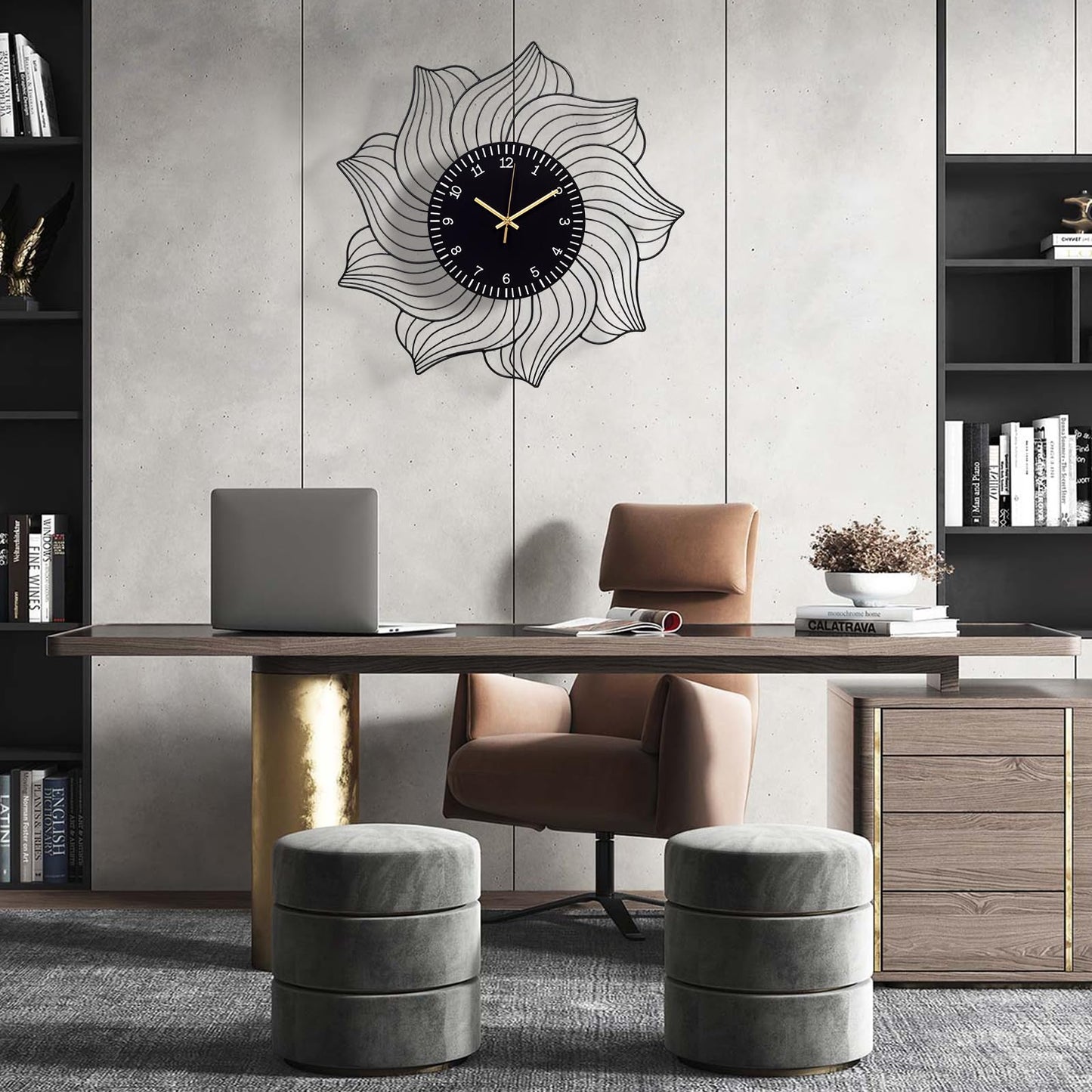 Silent Non-Ticking Metal Wall Clock Battery Operated Modern Decorative Clock for Living Room Bedroom Kitchen Office