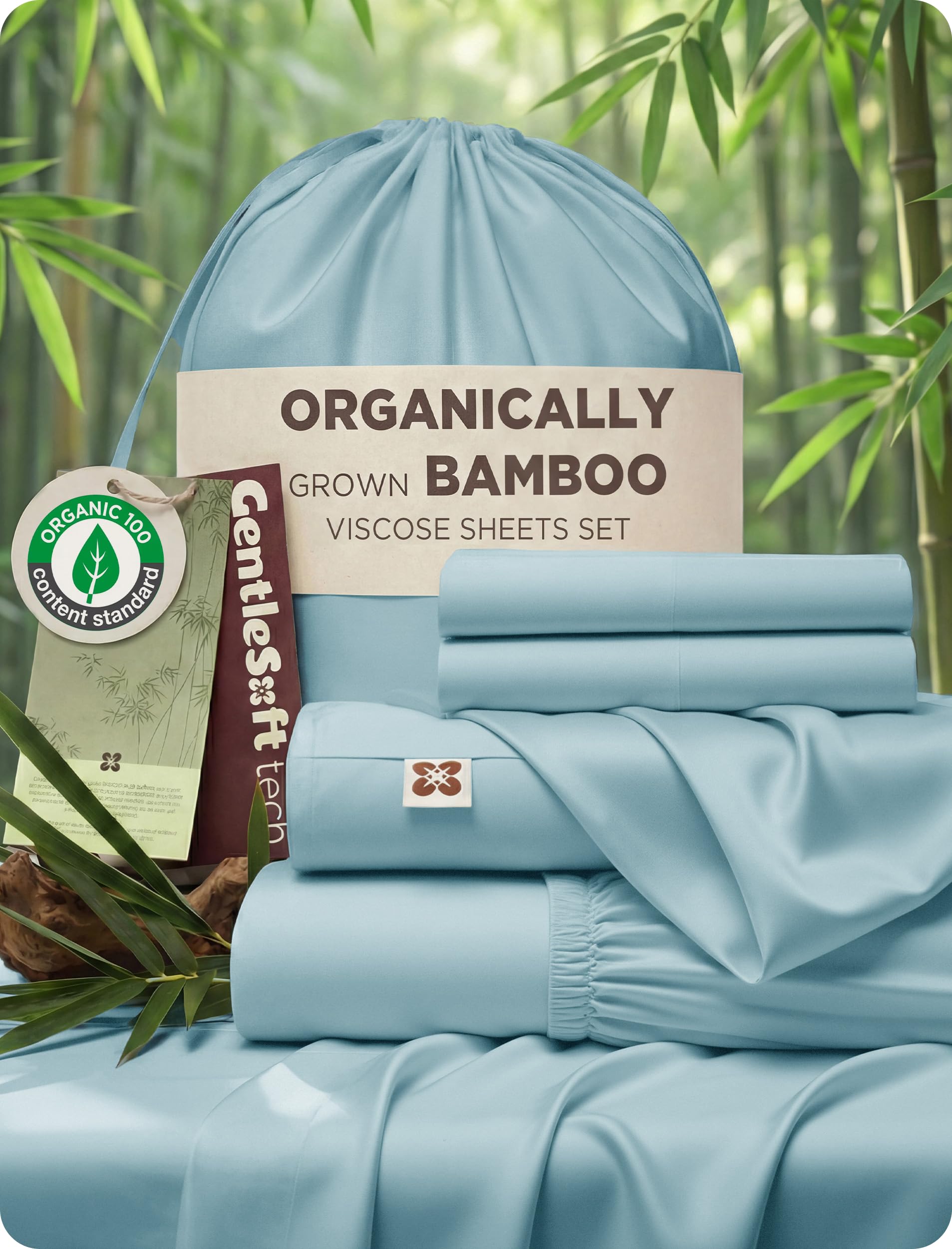 Bamboo Viscose Cooling Bed Sheet Set Deep Pocket Ultra Soft Silky 4 Piece Organic Fabric Sheets
