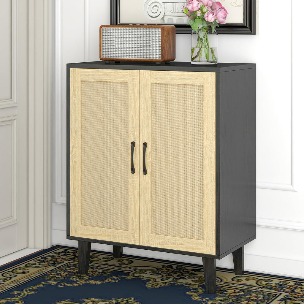 Rattan Door Sideboard Buffet Cabinet with Storage Accent Kitchen Cupboard