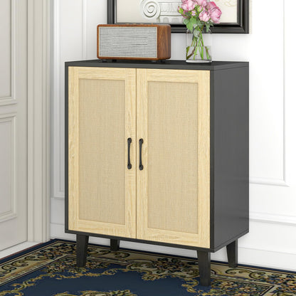 Rattan Door Sideboard Buffet Cabinet with Storage Accent Kitchen Cupboard