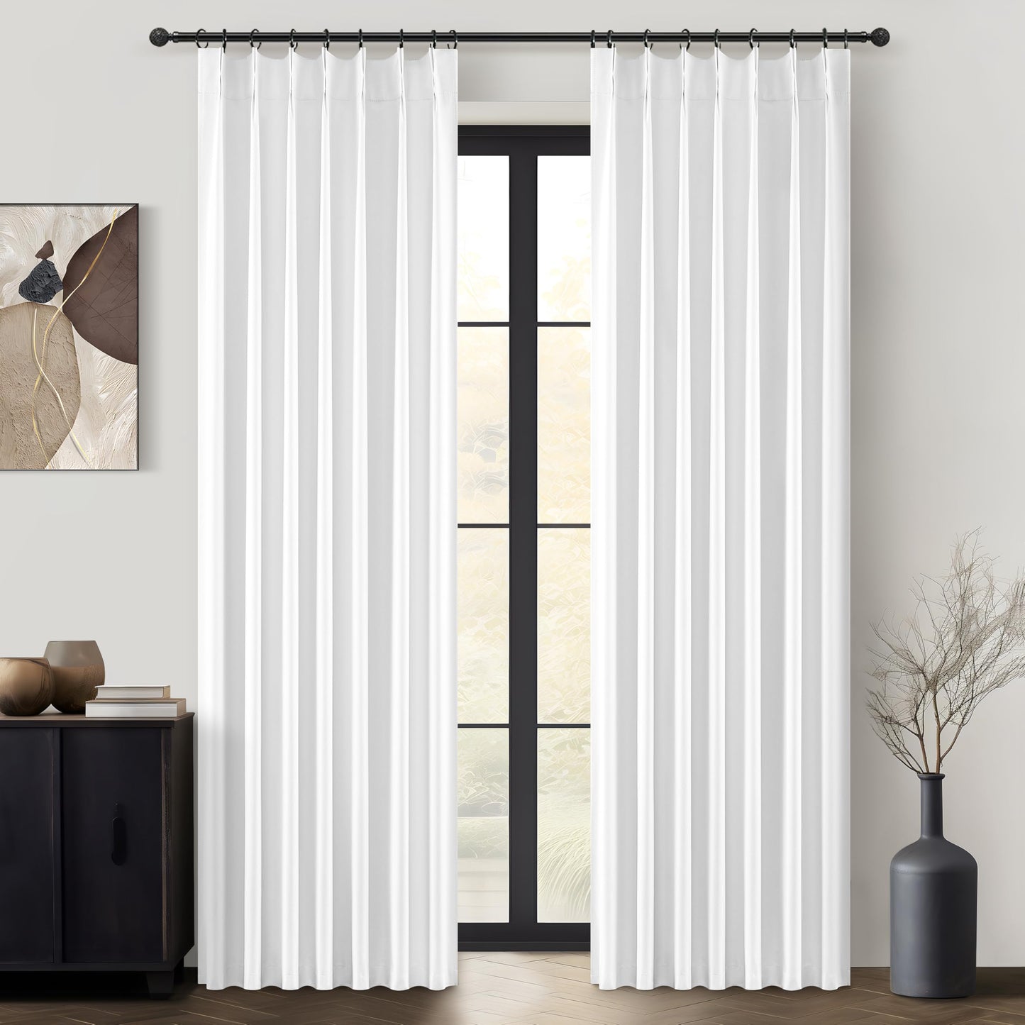 Linen Pinch Pleated Blackout Curtains 2 Panels Drapes for Living Room Bedroom
