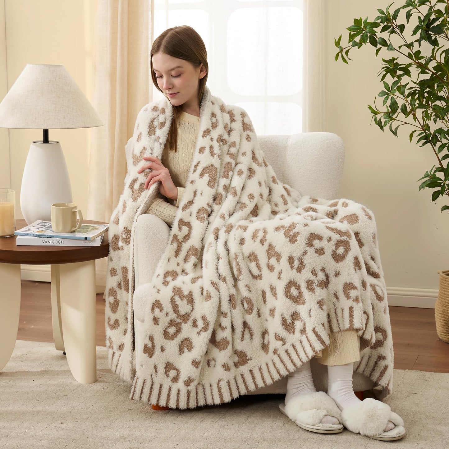 Snuggle Sac Faux Fur Checkered Throw Blanket with Fluffy Microfiber Fabric
