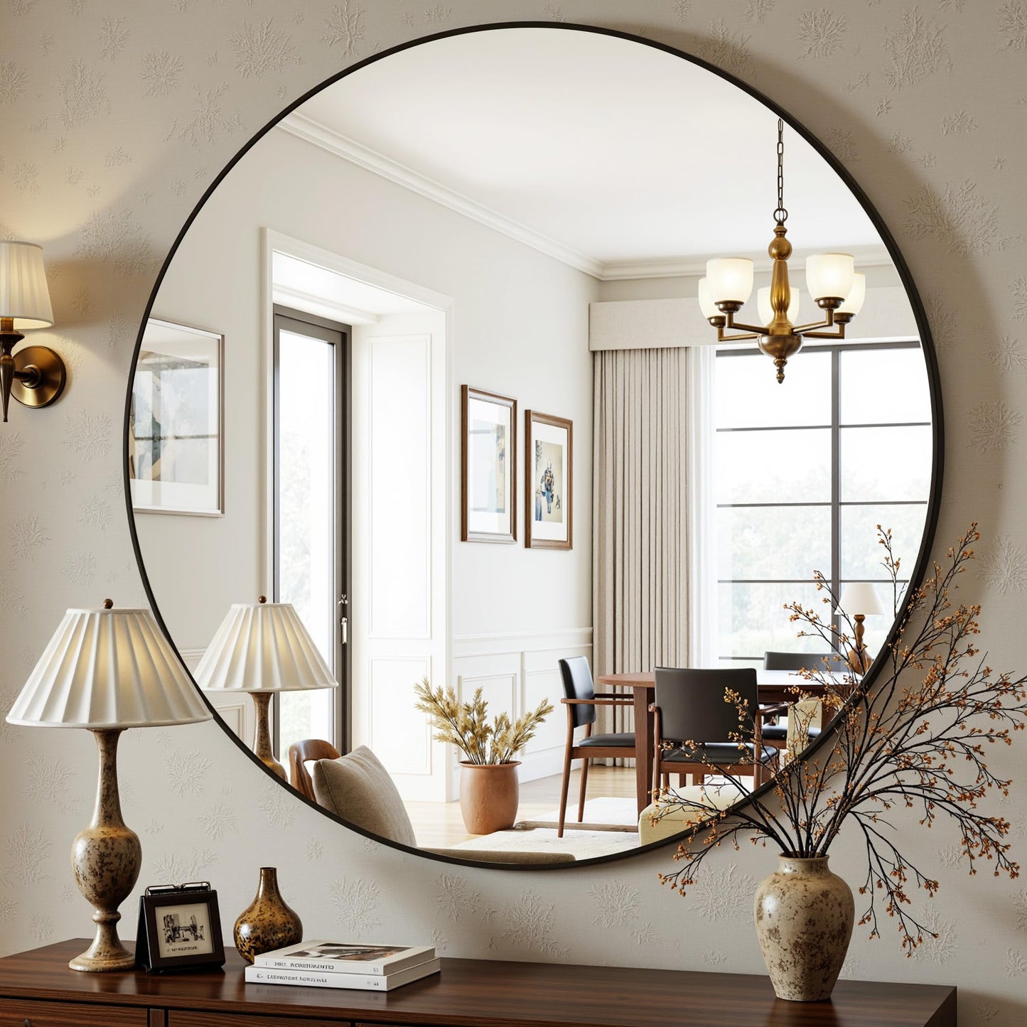 Round Wall Mirror with Metal Frame for Bathroom Vanity Living Room Entryway Decor